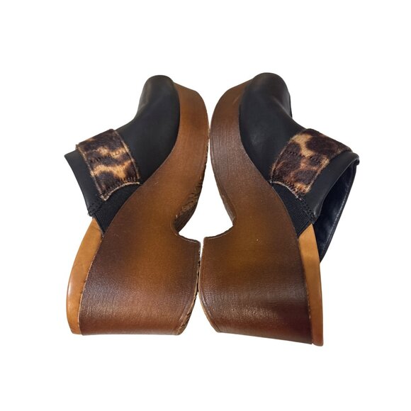 Baretraps Belita Womens 9M Black Clogs With Leopard Accent & Wooden Platform - Picture 8 of 8